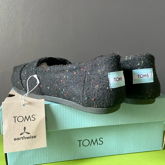 Toms Slip On Black Speckled Cozy Twill/Faux Shearling Lined NWT Flat House Shoes - Picture 4 of 6